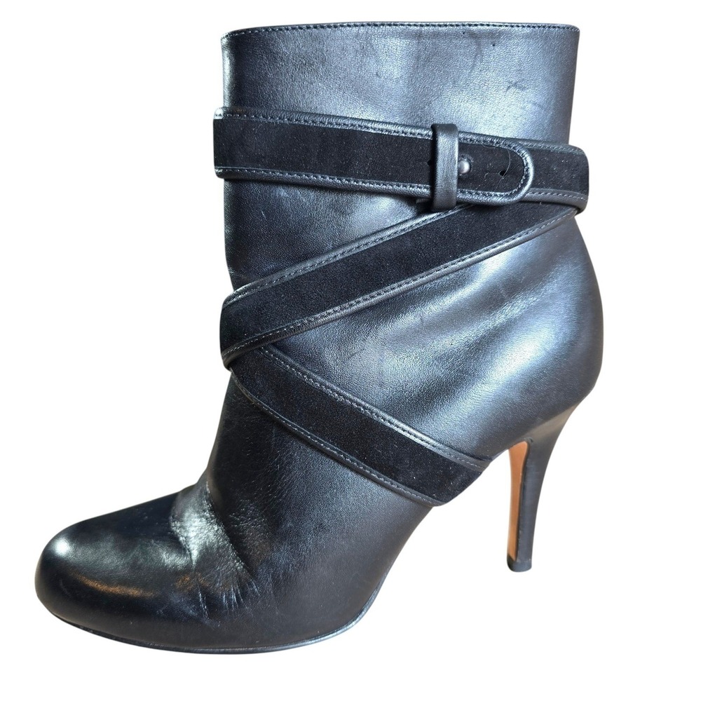Cole Haan Black‎ Leather Suede Strap Ankle Boots Stiletto Heel 6.5 B